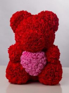 Мишка из 3д роз с сердцем 40 см